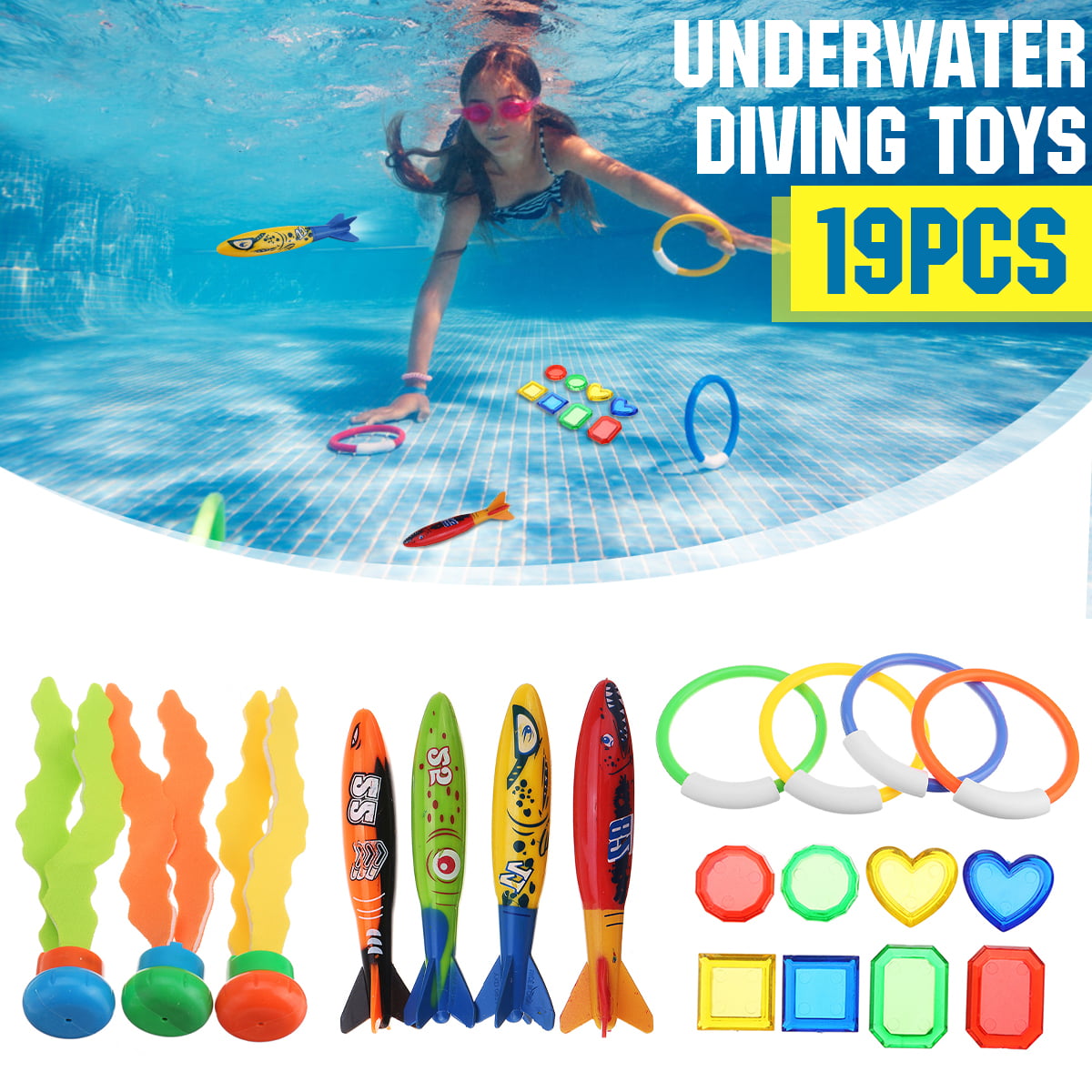 Diving Rings Sticks Balls Swimming Pool Underwater Games Toys Swim Kids Dive 