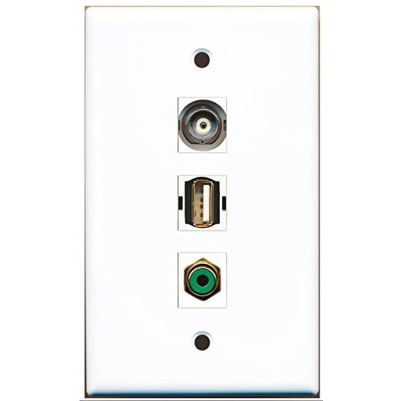 RiteAV - 1 Port RCA Green and 1 Port USB A-A and 1 Port BNC Wall Plate