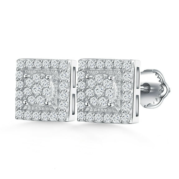 Kaydenana 1 Pair 0.35 Carat Moissanite 925 Sterling Silver Stud, Square Central Circle Earrings for Women