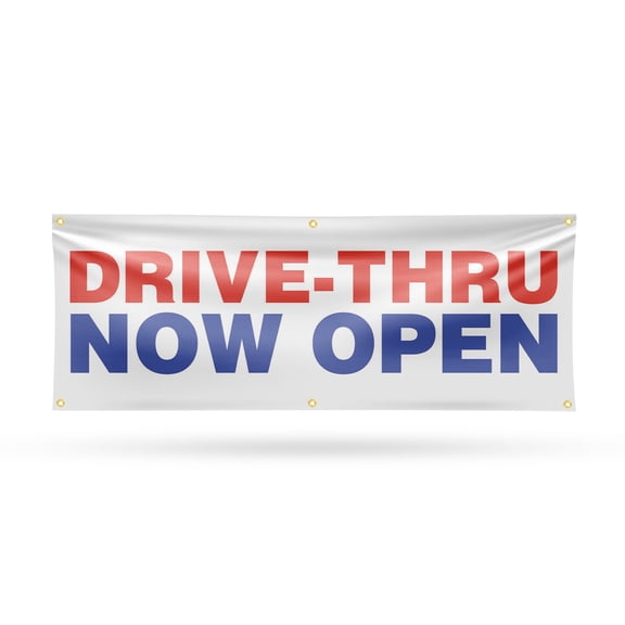 Drive Thru Now Open Banner Sign 24 Inch x 72 Inch | 13 oz Vinyl with Metal Grommets | Heavy-Duty Single-Sided Outdoor Durable Printed High-Quality Weatherproof | Made in the USA