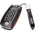 thumbnail image 2 of Vitodeco Genuine Leather Smart Key Fob Case Compatible with Nissan Sentra, Versa, Rogue, Pathfinder, Murano, Kicks, Ariya, Armada (Trunk Button, Black/Red), 2 of 5