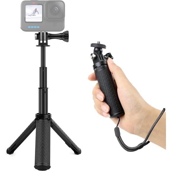 Mini Hand Grip Selfie Stick Tripod Stand for GoPro Hero 13 12 11 10 9 8 7 6 5 4 3,Session, Fusion, Max,Insta360, DJI, Akaso, Phone-Use it as a Selfie Stick Monopod, Handle, Travel Tripod
