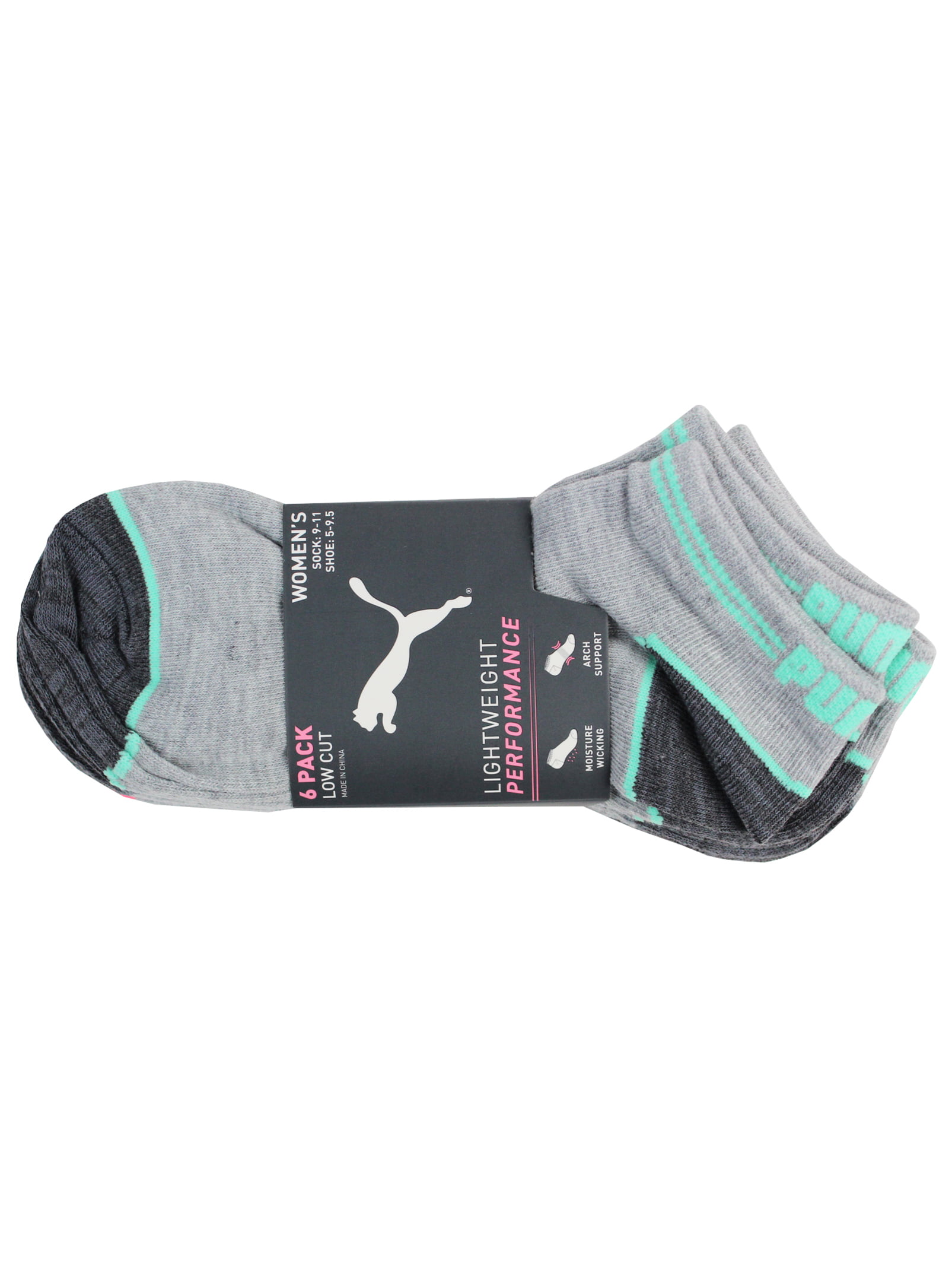 Puma Womens 6 Pack Low Cut Lightweight Performance Socks Size 9-11 Light  Grey Pink Teal - Walmart.com