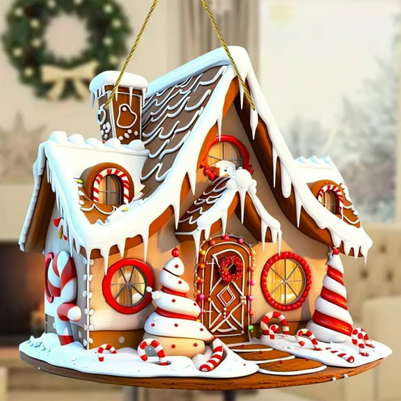 JUSEO Christmas Gingerbread House Decorations Hanging Tree Ornaments Cute Holiday Decor for Living Room Bedroom Festive Home Accent and Family Celebration Christmas Party Decorations