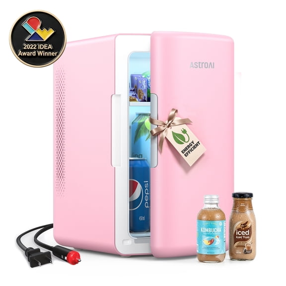 AstroAI Mini Fridge Pink 6L/8 Can, Personal Refrigerator Makeup Skincare Fridge AC/DC, Energy Efficient & Quiet, Portable Beverage Camping Cooler & Warmer Fridge for Travel/Office/Dorms/Bedroom/Car