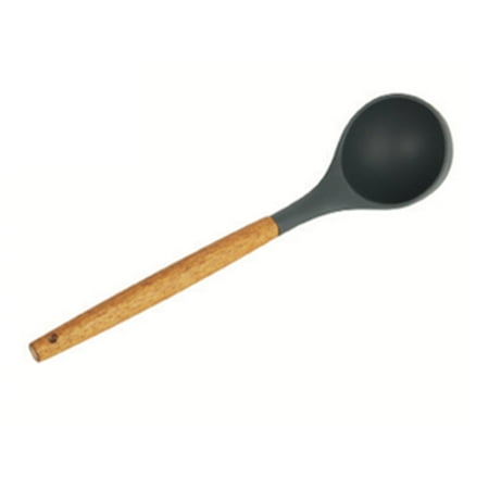 Home Basics Acacia & Silicone Soup Ladle, Black, 3x14 Inches