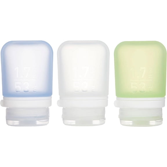 Gob  3-Pack (Small) | Refillable Silicone Travel Bottle | Locking Lid | Food-Safe Material, Clear/Green/Blue, Small (1.7 fl.oz; 53ml)