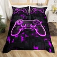 thumbnail image 2 of Erosebridal Gaming Twin Bedding Set Gamer Room Decor Duvet Cover 2 Pcs, Modern Abstract Plaid Comforter Cover Purple Geometry Honeycomb Print Bedspread Cover Gamepad Controller Bedding, 2 of 5