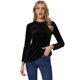thumbnail image 1 of INSPIRE CHIC Blusa casual de terciopelo de manga larga con cuello redondo para mujer Negro L, 1 of 5
