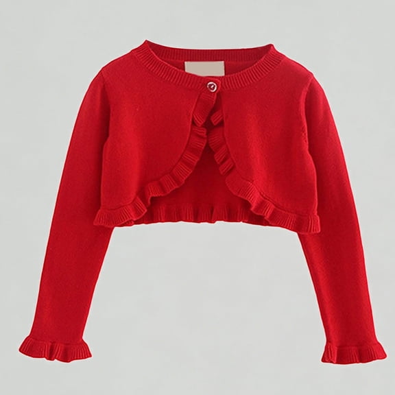 Xijirk Girls Shirts Ruffled Knit Cardigan Long Sleeve Sweater Layering Outerwear,6-7 Years