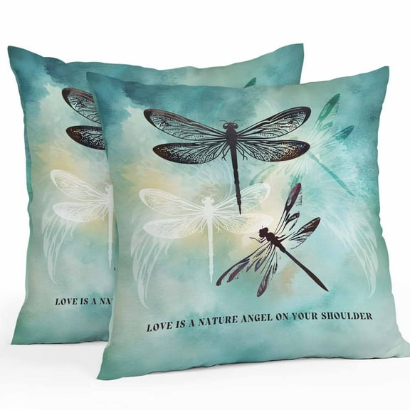 Dragonfly Outdoor Waterproof Pillow Covers 16x16 Pack of 2 Abstract Animal Teal Green Yellow Gradient Text Decorative Outdoor Pillow Covers Square Cushion Cases for Patio Furniture Pergola Couch
