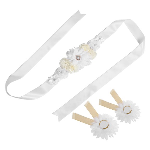 OUNONA Maternity Sash White Floral Belt Comfortable Pregnancy Belly Support Band for Expecting Moms