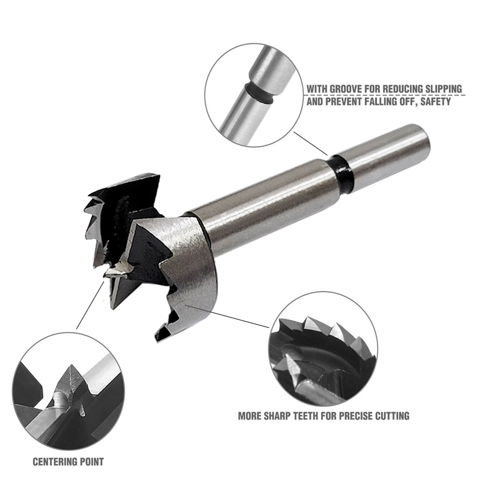 5Pcs Wood Drilling bits Forstner Drill bits (Ø15/20/25/30/35mm) Set Round Shank with Wooden Storage Box