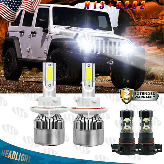 For 2018 2019 Jeep Wrangler JL - 4PC 6000K LED Headlights & Fog Light Bulbs Kit