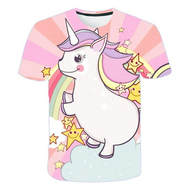 Niños pony Camiseta Verano 3D Impreso Dibujos animados Unicornio Camiseta Niños Divertido Harajuku Moda Top Boys amp; Camiseta super linda para niñas6M Gao Jinjia LED