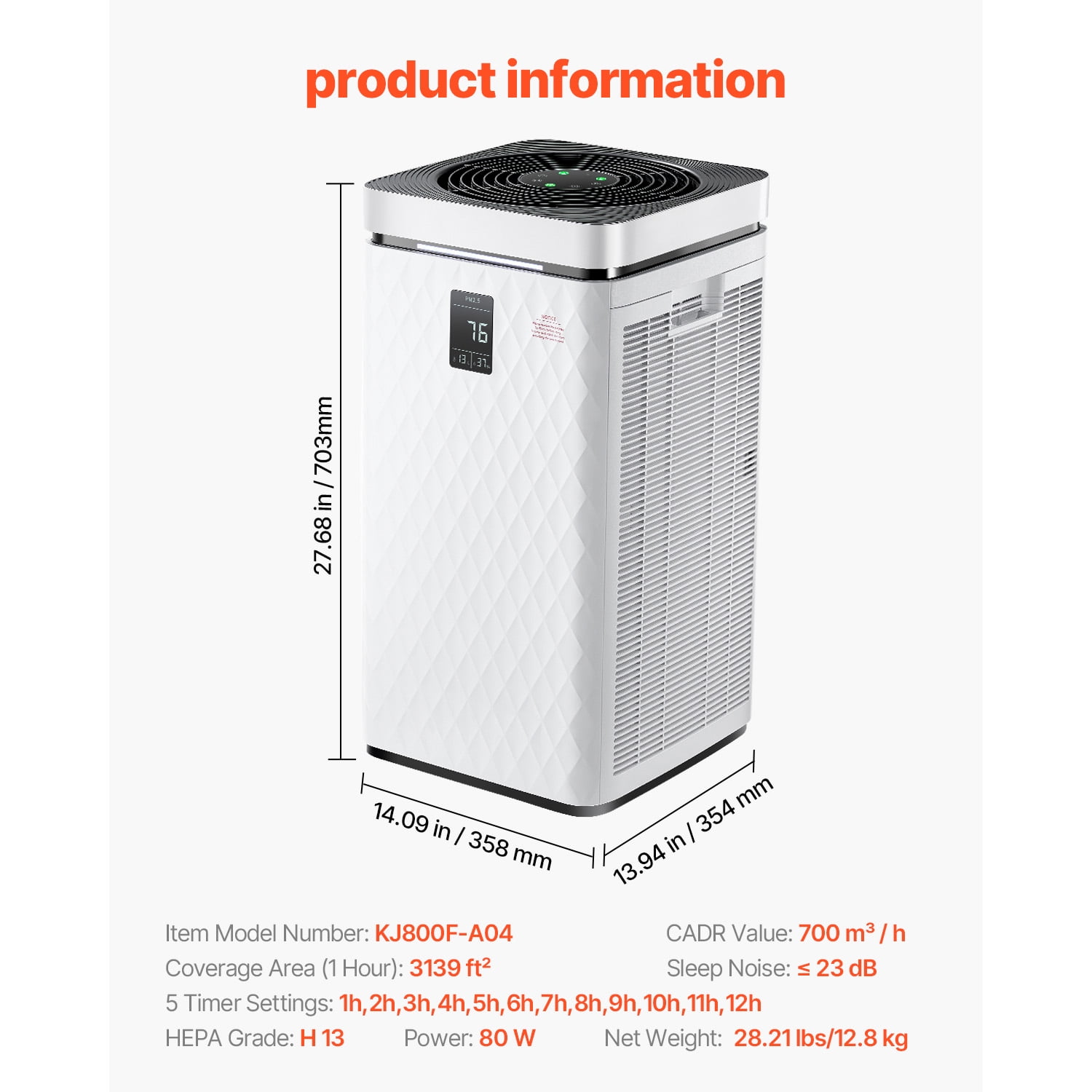 KFFKFF Air Sanitizer, H13 HEPA Filter, 3139 ft²/h Intelligent Air Sanitizer with Adjustable Speed & Child Safety Feature, Effective Air Purification with User-friendly Touch Interface