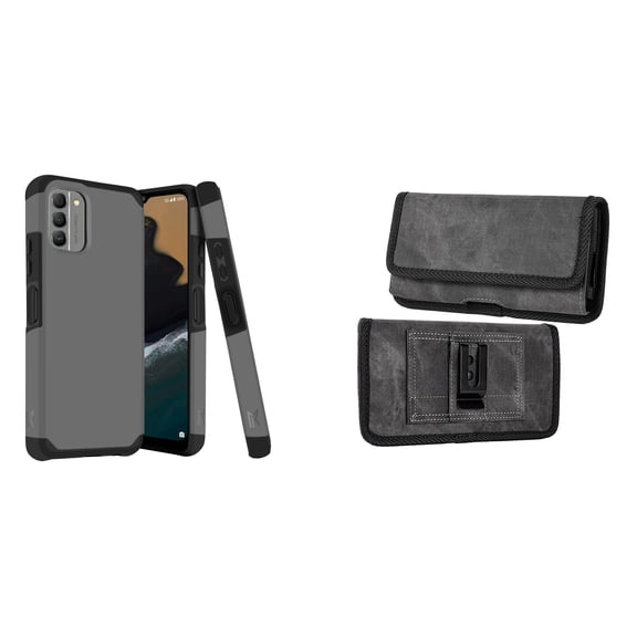 MK Armor Case for Nokia G400 5G and Horizontal Belt Holster Pouch (Gray/Grey)