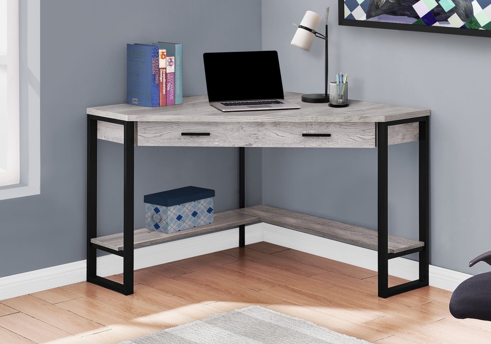 Contemporary Home Living 42" Gray and Black L-Shaped Contemporary Computer Desk