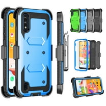 Samsung Galaxy A01 Case Clip Belt Holster,Takfox Shockproof Swivel Defender Heavy Duty Armor Protective Case & 2 Pcs Tempered Glass Screen Protector w/ Kickstand Rugged Cover For Galaxy A01 2020,Blue
