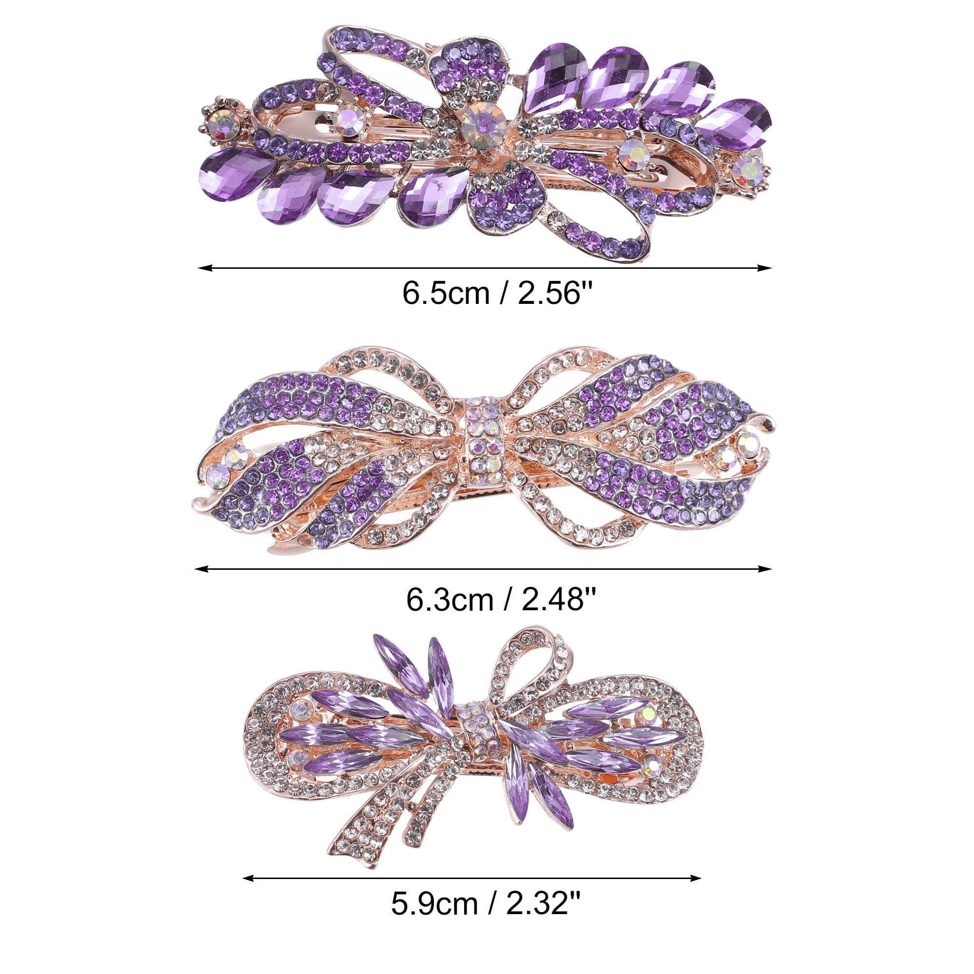 3 Pcs Hair Barrettes Hair Accessories for Women Sparkly Glitter Rhinestones Hair Clips Purple