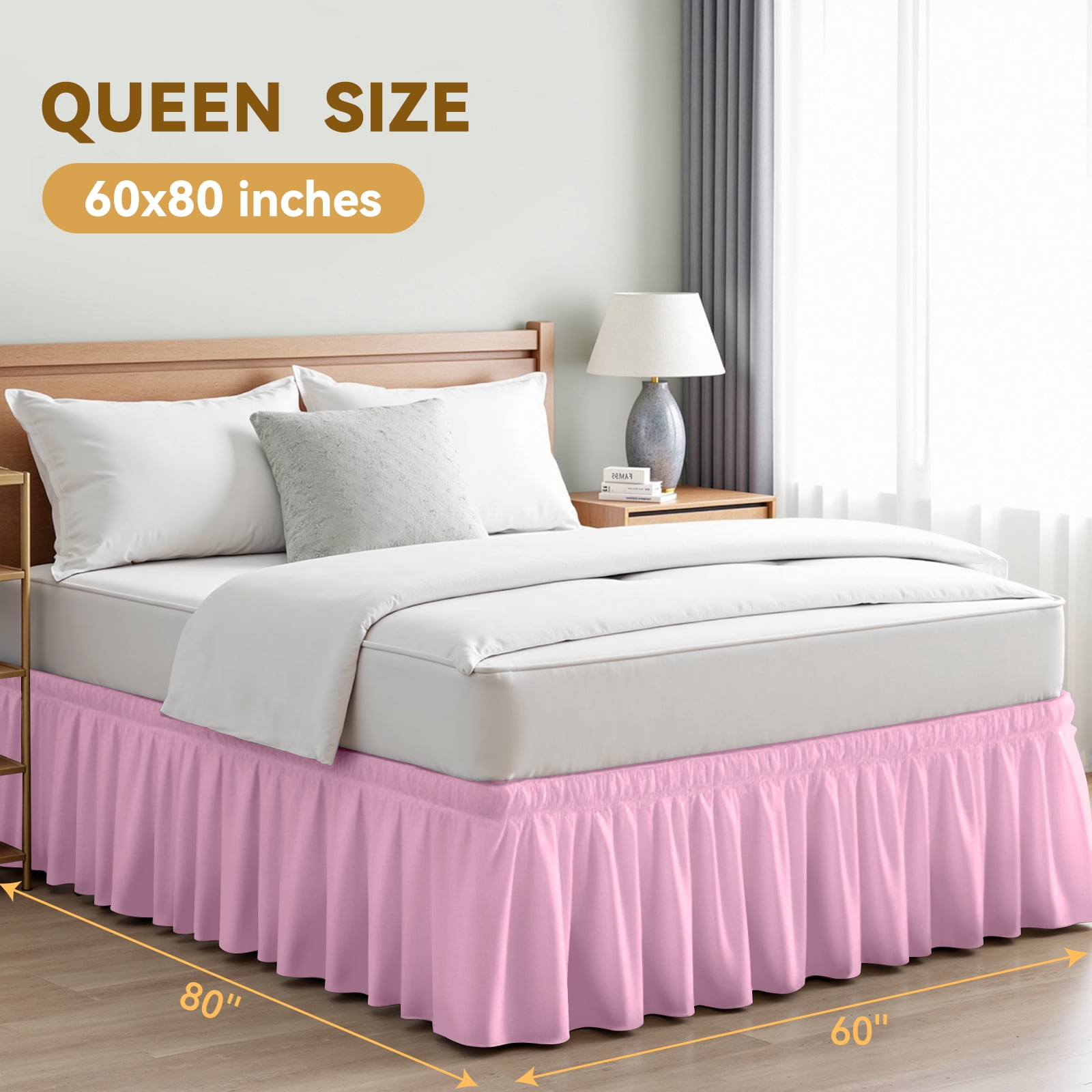 AzulHome Cherry Blossom Pink Skirts, Wrap Around Dust Ruffle for Queen Beds, 18-inch Tailored Drop, Easy to Install and Clean