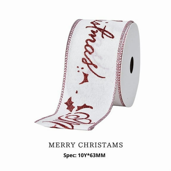 Christmas Wired Edge Ribbon, merry christmas Ribbon Xmas Ribbon for Winter Wreath Bow Making DIY Crafts Gift Wrapping, 6.3cm, 10 Yards