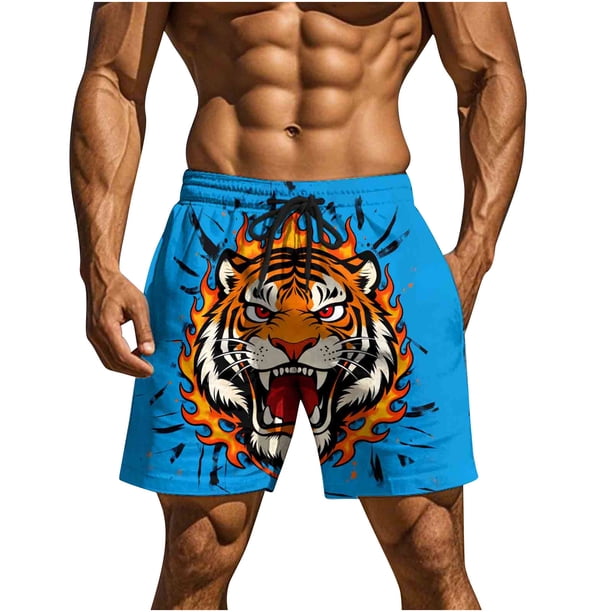 Pantalones de Natación de Cintura Elástica de los Hombres con Impresión Divertida Doble Bolsillo de Cinco Puntos Pantalones Cortos de Playa, Pantalones Cortos de Cintura Elástica de los Hombres con B