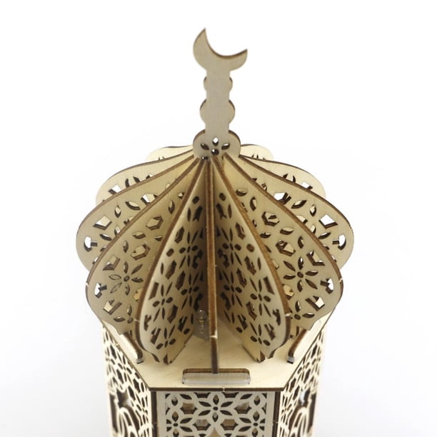 Lámpara LED de Ramadán, luz LED de Luna Eid Mubarak de madera, farol decorativo islámico musulmán para decoración del hogar