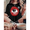 thumbnail image 1 of 1pc Women'S Casual Geometric Eye & Lips Print T-Shirt, Round Neck, Short Sleeve, Polyester Knit Fabric, Comfortable All-Season Fashion Top, 1 of 6