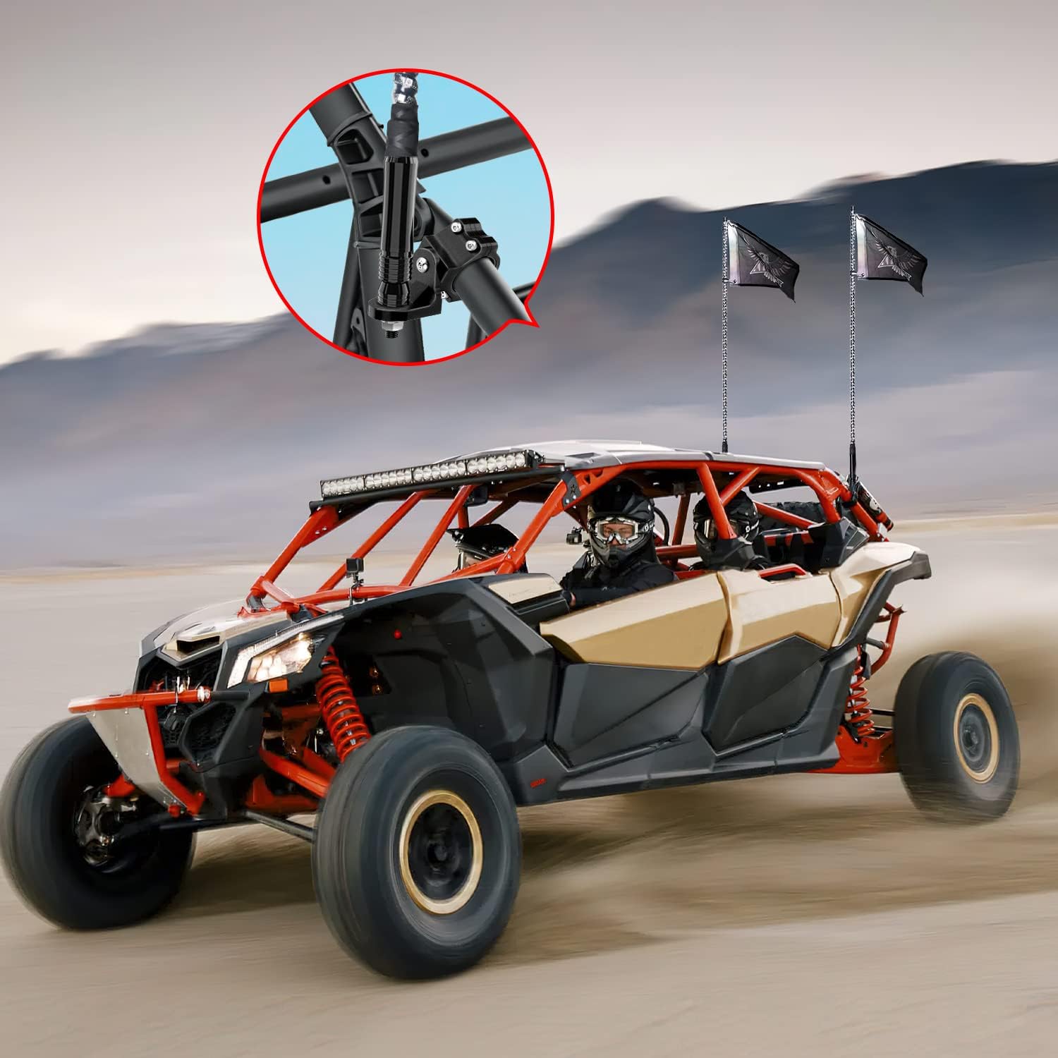 UTV Whip Light Mount Bracket (1.75"-2") – Adjustable Flag Mount For Polaris RZR, Can-Am Maverick X3, Kawasaki Teryx (2-Pack)
