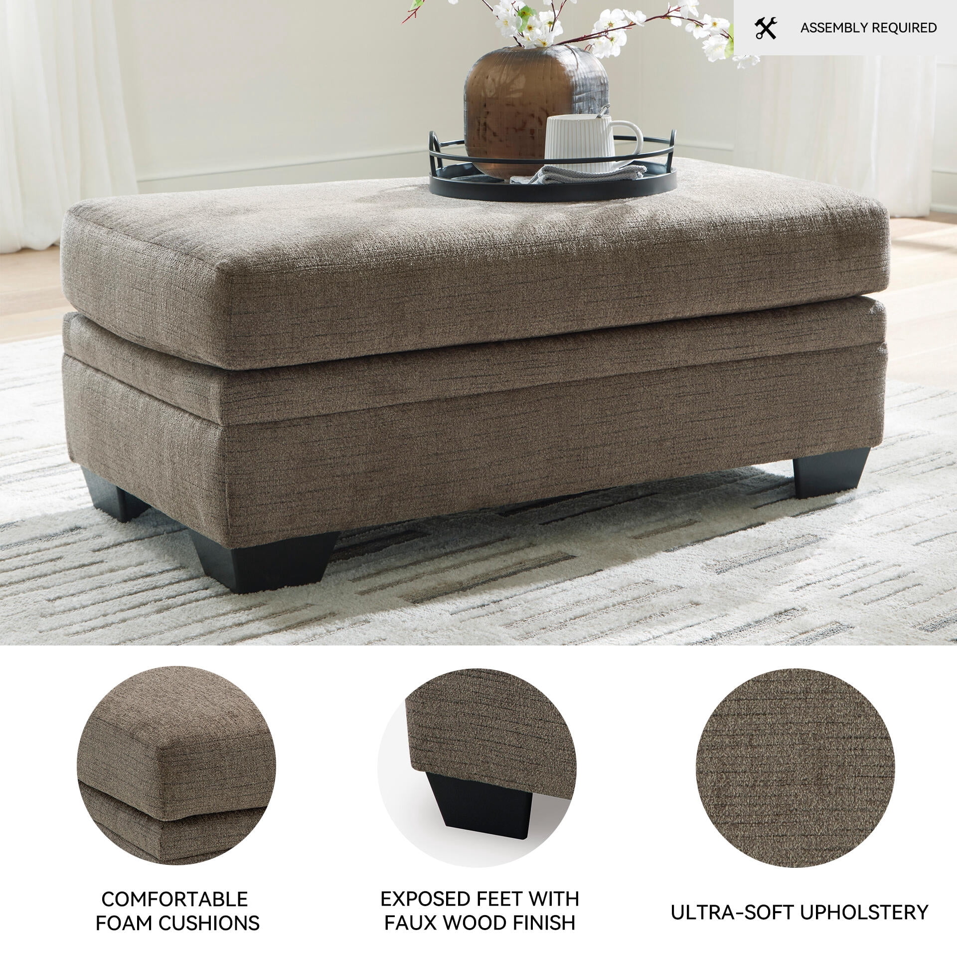 Signature Design by Ashley Stonemeade Upholstered Ottoman, Nutmeg