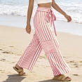 thumbnail image 5 of Dwellite Womens Striped Wide Leg Palazzo Pants High Waisted Elastic Drawstring Casual Lounge Trousers with Pockets Light pink M, 5 of 5