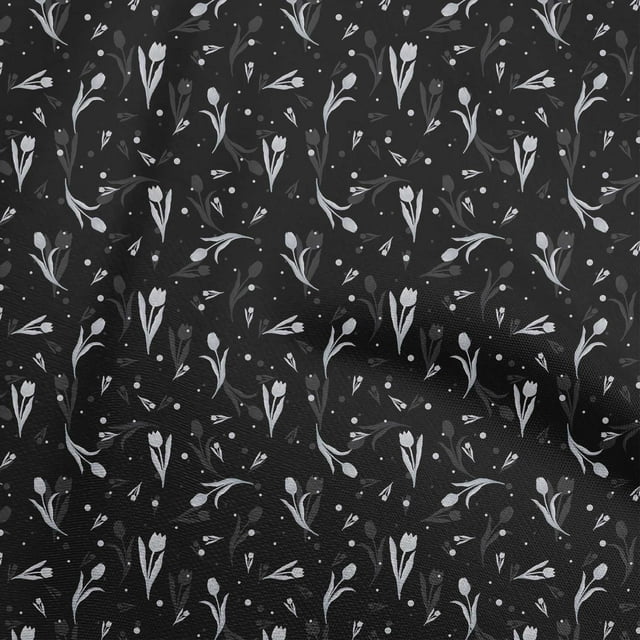 oneOone Cotton Poplin Black Fabric Florals Craft Projects Decor Fabric Printed By The Yard 56 Inch Wide