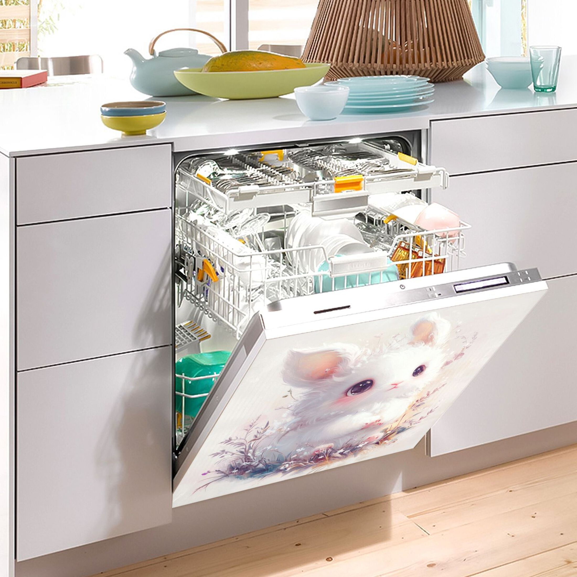 Dishwasher Magnetic Sticker 23x26 Inch Refrigerator Magnetic Sticker Washing Machine Magnetic Sticker Kitchen Panel Magnetic Sticker Home Decor Super Cool White Rabbit