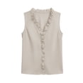 thumbnail image 4 of Women's Linen Tank Tops Summer Trendy Sleeveless Ruffle Front V Neck Flowy Shirts Dressy Casual Going Out Top Vest, 4 of 4