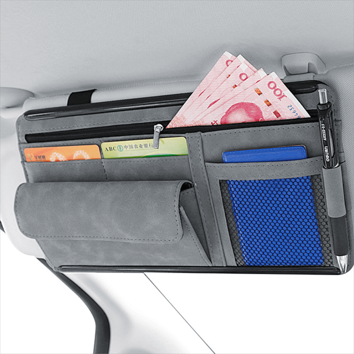 Holocky Car Sun Visor Organizer with Zipper for Passport, Driver's License, Sunglasses & Items