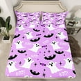 thumbnail image 2 of Manfei Spooky Shost Bed Sheets Set Queen Size, Cartoon Bat Bed Sheets Queen, Purple Halloween Bedding Queen Size, Lightweight Room Decorative, 4-Piece, 2 of 7