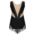 thumbnail image 4 of HULIJA Kids Girls Shiny Rhinestone Mesh Splice Gymnastics Dance Leotard Tassel Bodysuit Ice Skating Black 10, 4 of 7