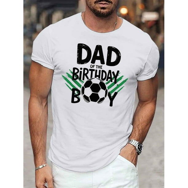 Camiseta gráfica de fútbol para papá del cumpleañero: camiseta informal de verano para hombre, blanca con estampado en negro y verde, manga corta, mezcla de algodón, lavable a máquina.