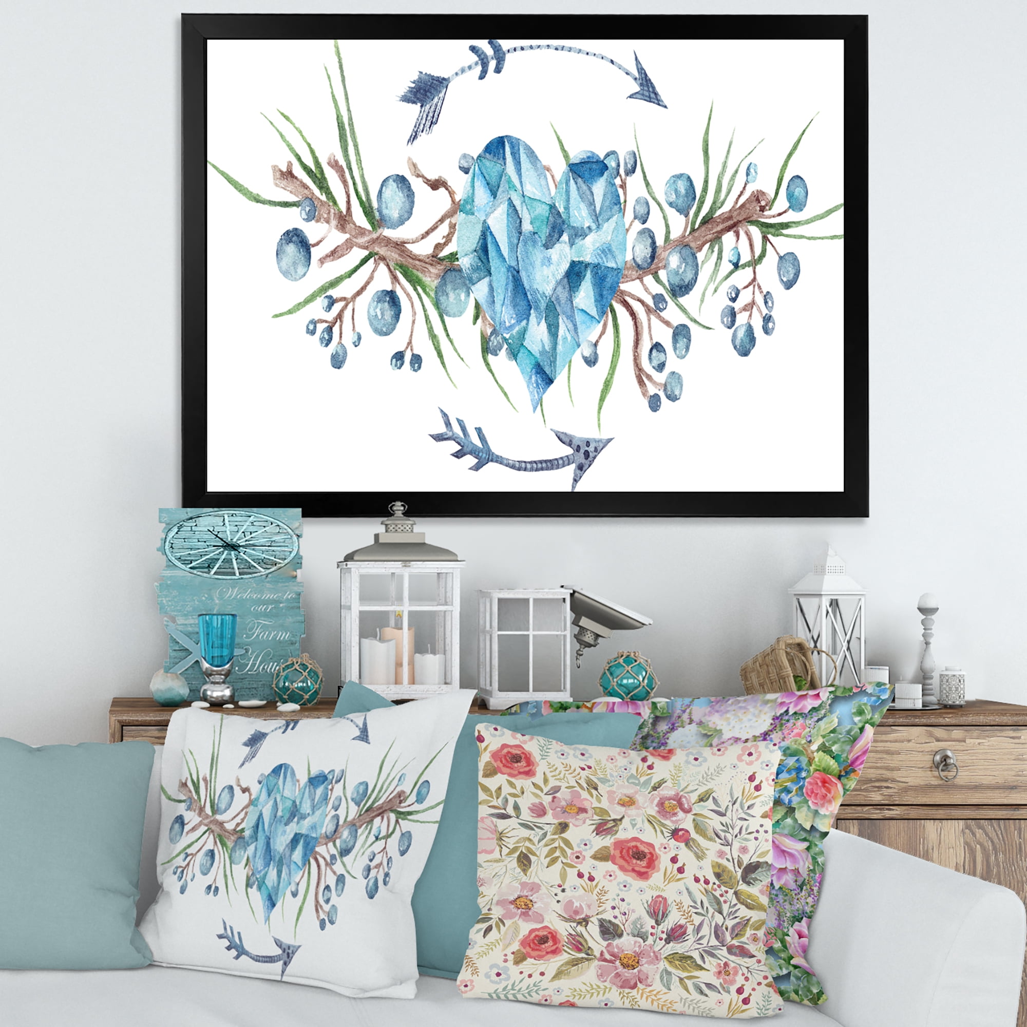 Designart 'Fresh Tribal Vignette Wild Forest Wreath Design On White II' Traditional Framed Art Print