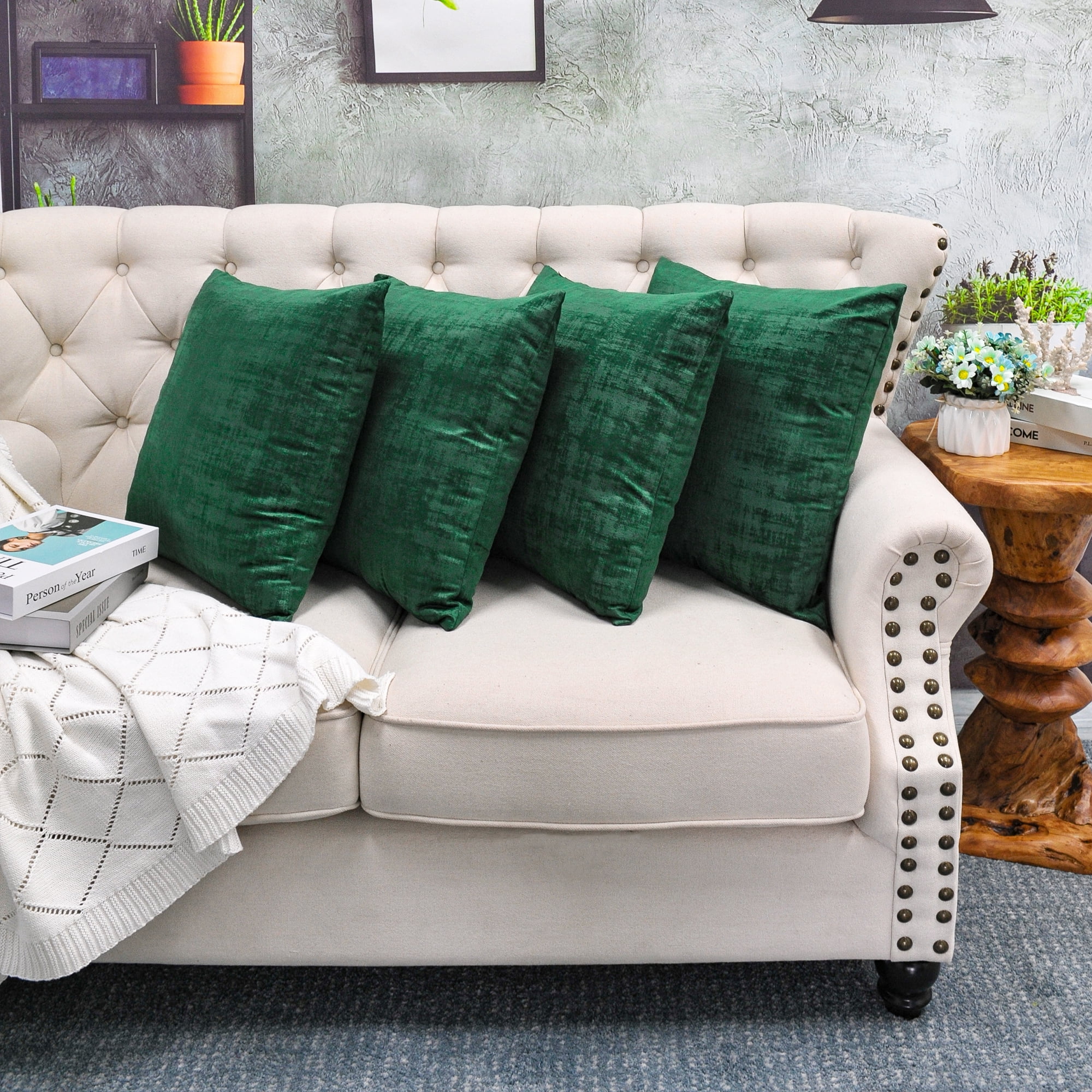 Home Soft Things Textured Velvet 4 Piece Throw Pillow Cover Set - Eden - 20" x 20"