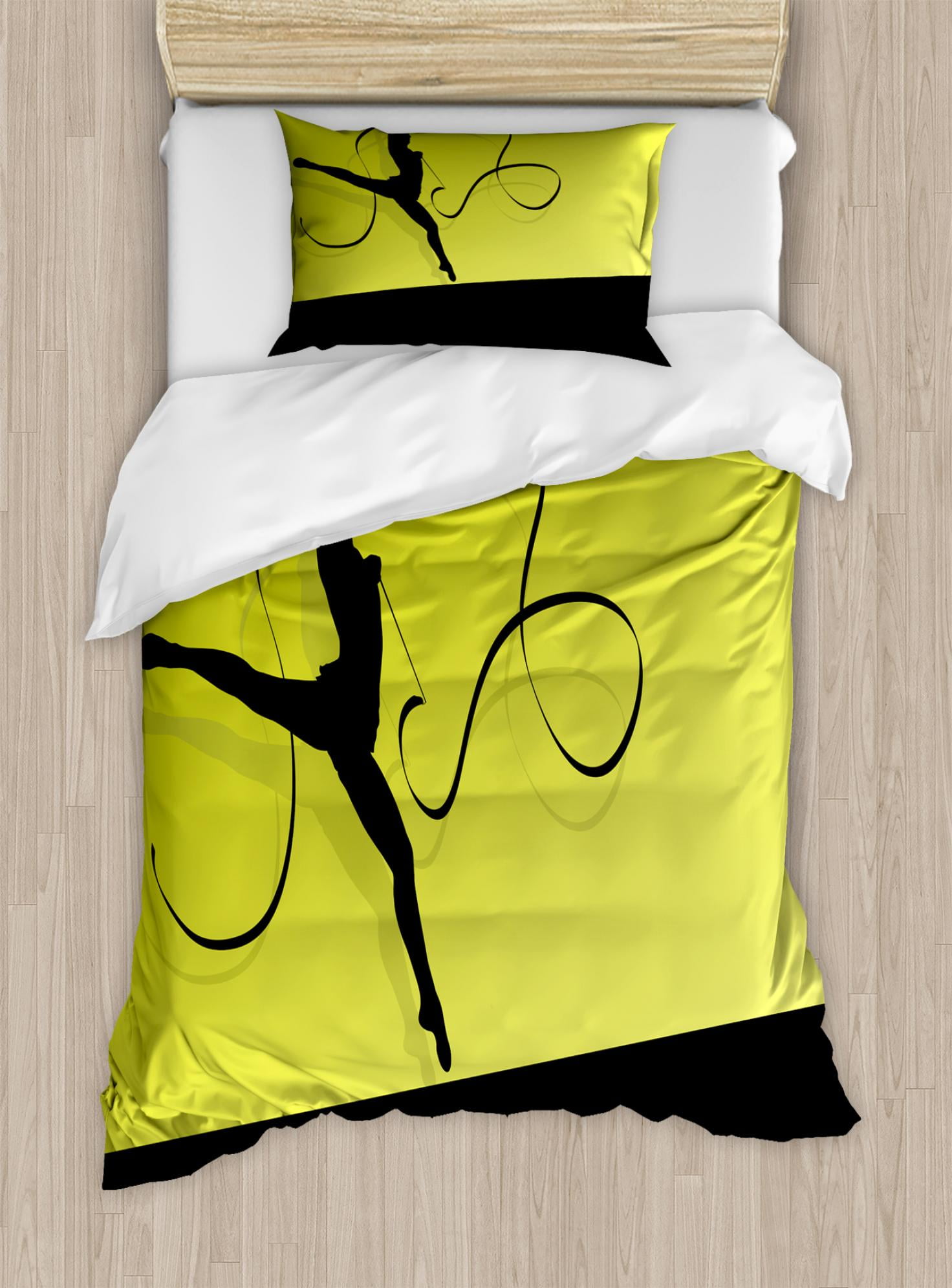 Gymnastics Duvet Cover Set Twin Size Woman Silhouette With A Ribbon Gymnastics Duvet Cover Set Twin Size Woman Silhouette With A Ribbon Gymnastic Healthy Activity Exercise Decorative 2 Piece Bedding 1 Pillow Sham