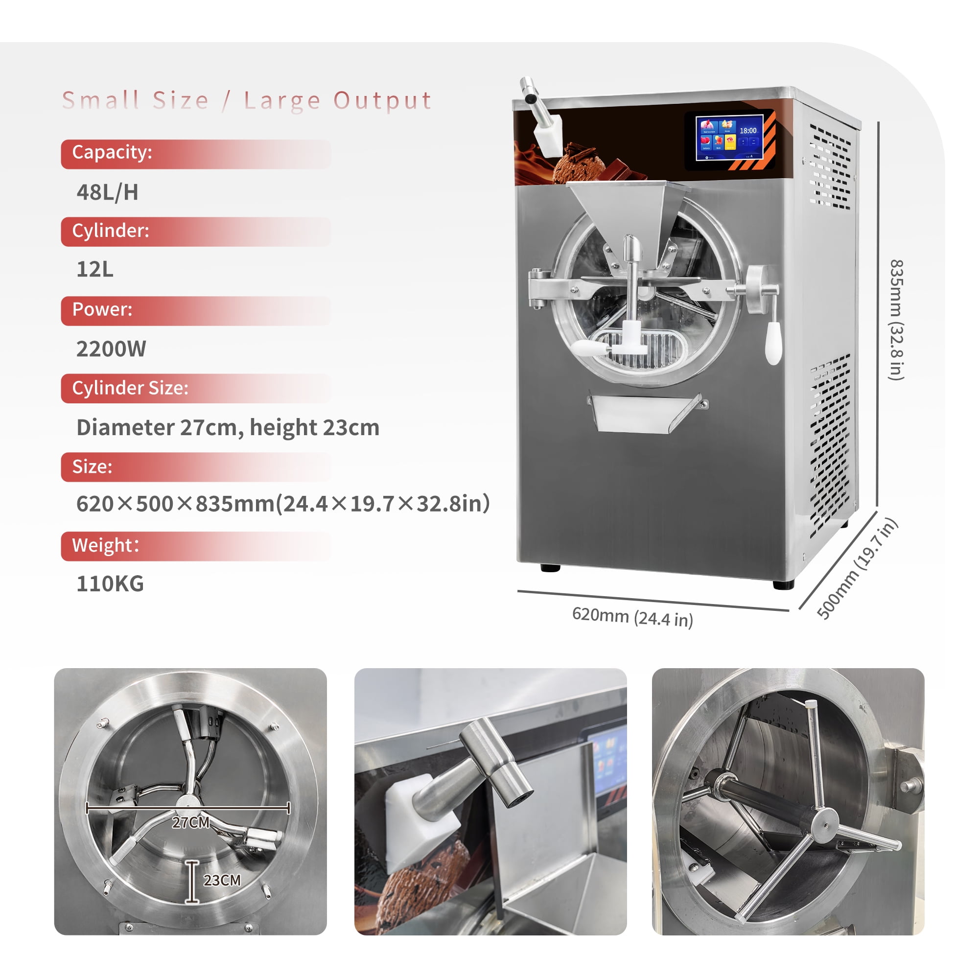 Mvckyi 13Gal/H Gelato Machine, Commercial 12L Hard Ice Cream Maker Batch Freezer Italian Ice Machine