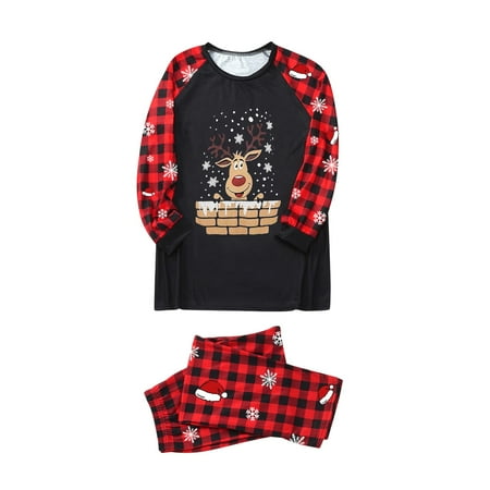 

Christmas Pajamas for Family Parent-Child Outfit Winter Fall Merry Letter Plaid Print Holiday Plaid Long Sleeved Trousers Pajama Sets