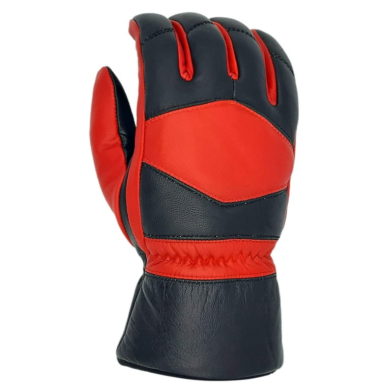 Men's Motorcycle Gloves Cold Weather Protective Motorbike Glove Genuine  Leather Elastic Knitted Cuffs Black/Red Medium 