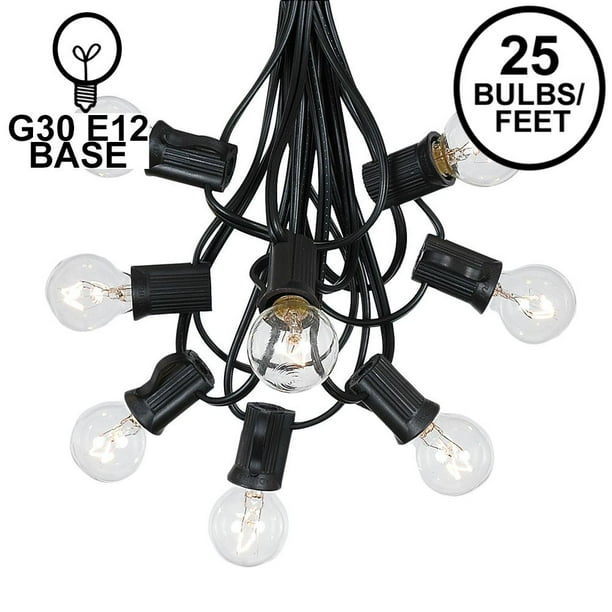 G30 Patio String Lights With 25 Clear Globe Bulbs Outdoor Market Bistro Café Hanging Garden Umbrella Black Wire Feet Com G30 Patio String Lights With 25 Clear, Clear Patio String Lights