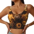 thumbnail image 1 of Fotbe Cute Cow Sunflower Field Sujetador Deportivo Largo sin Aros para Mujer con Almohadillas y Soporte Medio, Transpirable y Absorbente, Camiseta Tipo Chaleco o Tank Top-Small, 1 of 8