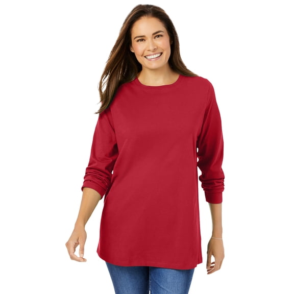 Woman Within Plus Size Petite Perfect Long-Sleeve Crewneck Tee