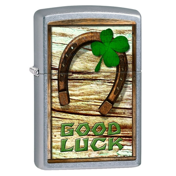 Zippo Lighter Good Luck Horseshoe and Clover Street Chrome 80812
