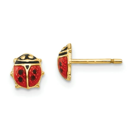 Teddy Bear Enamel Earrings - 14k Solid Yellow Gold Madi K Enamel Ladybug Post Earrings
